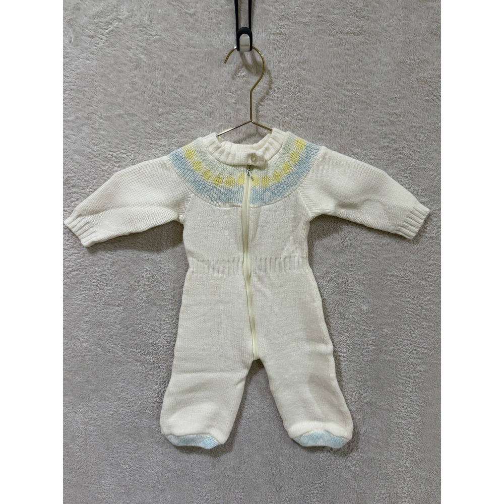 Vintage Kmart Infant Baby Knit One-Piece Romper Acrylic 0-6 Months Zip Up